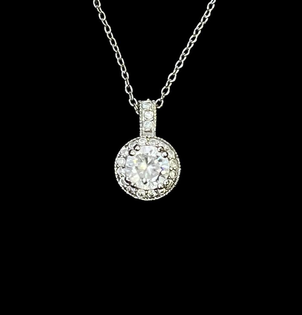 Solitaire Pendant Necklace CZ Premier Designs Laura Classic Chic Delicate Halo